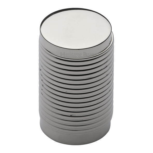 C3850-PNF • 21 x 19 x 32mm • Polished Nickel • Heritage Brass Ribbed Cylinder Cabinet Knob