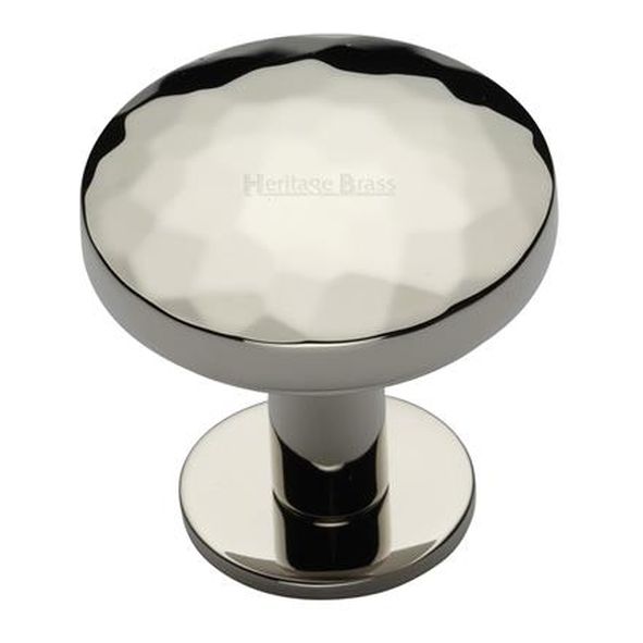 C3876 38-PNF • 38 x 20 x 34mm • Polished Nickel • Heritage Brass Hammered Disc On Rose Cabinet Knob