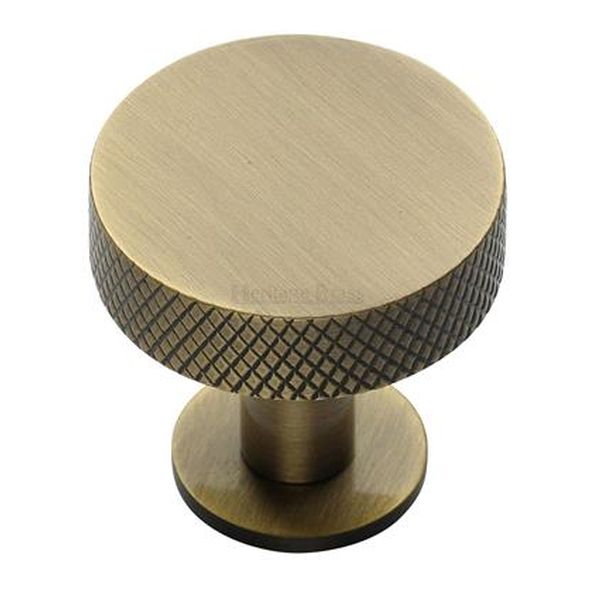 C3882 32-AT • 32 x 20 x 31mm • Antique Brass • Heritage Brass Knurled Disc On Rose Cabinet Knob