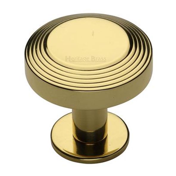 C3958 32-PB • 32 x 20 x 31mm • Polished Brass • Heritage Brass Ridged Disc On Rose Cabinet Knob