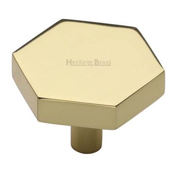 C4344 38-PB • 38 x 44 x 9 x 30mm • Polished Brass • Heritage Brass Flat Hexagon Cabinet Knob