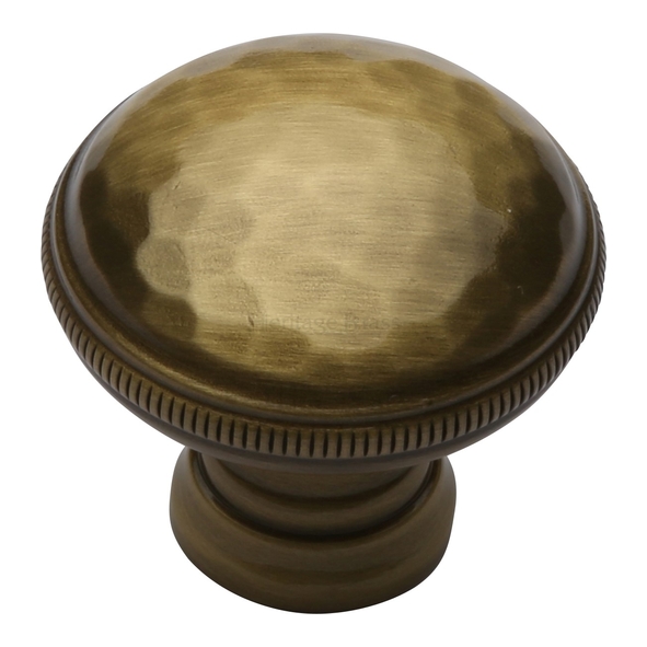 C4545-AT • 32 x 16 x 29mm • Antique Brass • Heritage Brass Beaten Round Cabinet Knob