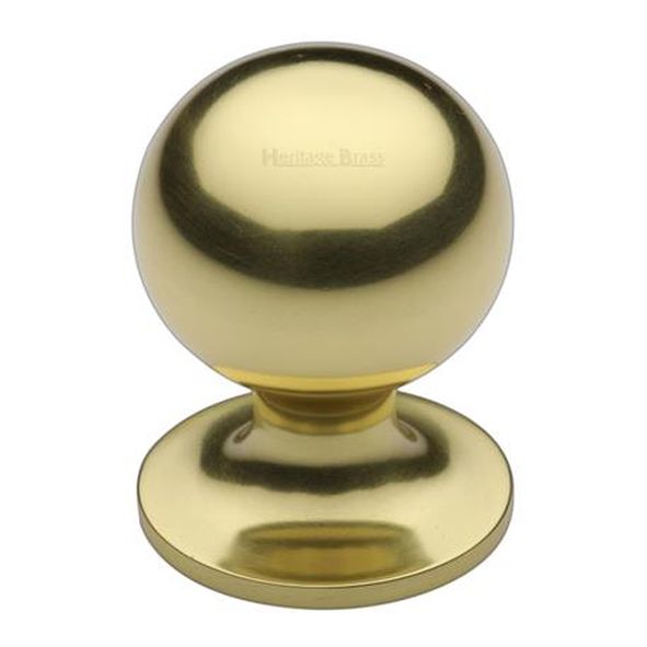 C8321 32-PB • 32 x 32 x 43mm • Polished Brass • Heritage Brass Sphere On Rose Cabinet Knob