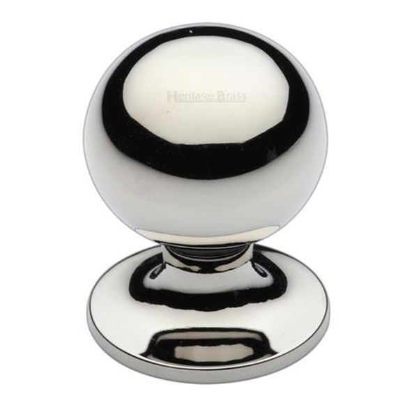 C8321 38-PNF • 38 x 38 x 48mm • Polished Nickel • Heritage Brass Sphere On Rose Cabinet Knob