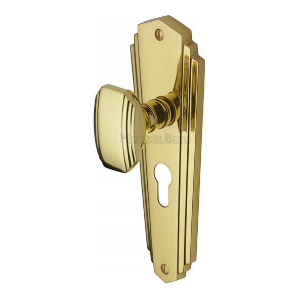 CHA1948-PB  Euro Cylinder [47.5mm]  Polished Brass  Heritage Brass Charlston Mortice Knobs On Backplates