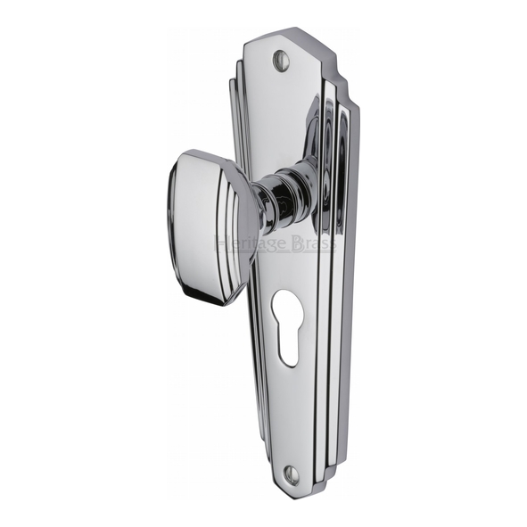 CHA1948-PC  Euro Cylinder [47.5mm]  Polished Chrome  Heritage Brass Charlston Mortice Knobs On Backplates
