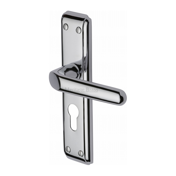 DEC3048-PC  Euro Cylinder [47.5mm]  Polished Chrome  Heritage Brass Deco Levers On Backplates