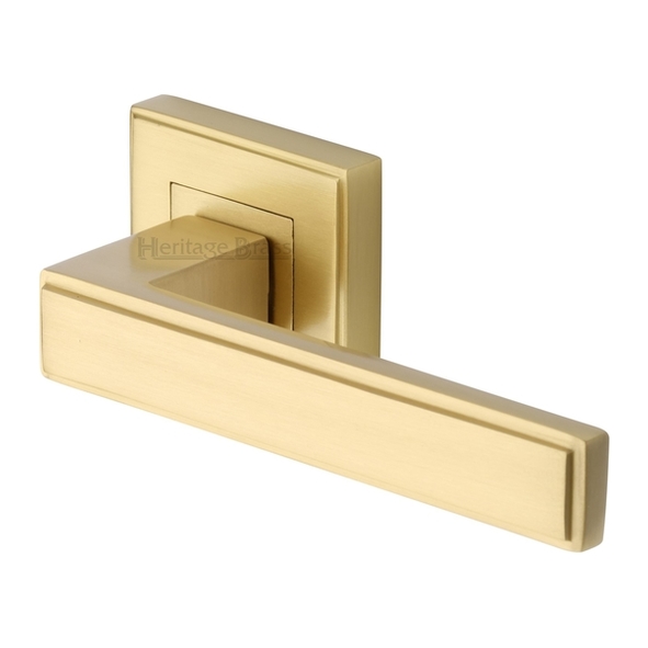DEC5430-SB • Satin Brass • Heritage Brass Linear Levers On Art Deco Square Roses