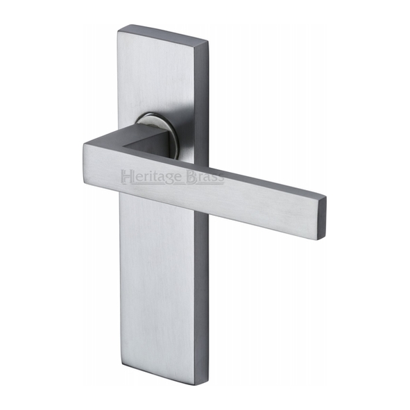 DEL6010-SC • Long Plate Latch • Satin Chrome • Heritage Brass Delta Levers On Backplates