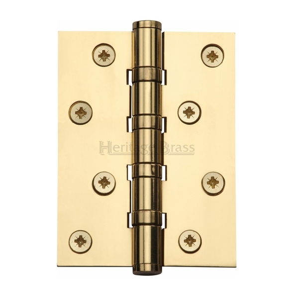 HG99-400-PB  100 x 075 x 3.0mm  Polished Brass [60kg]  4 Ball Bearing Square Corner Brass Butt Hinges