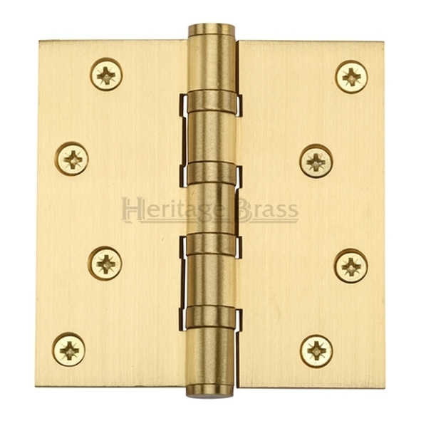 HG99-405-SB • 100 x 100 x 3.0mm • Satin Brass [80kg] • 4 Ball Bearing Square Corner Brass Butt Hinges