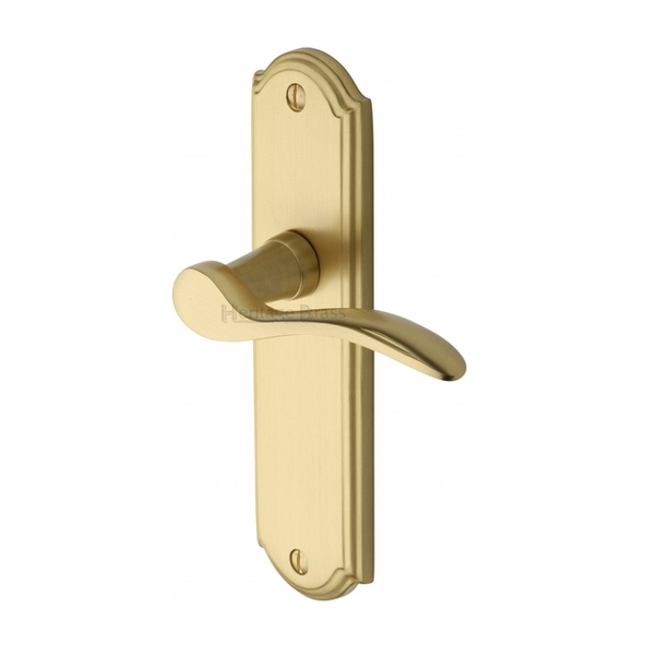 HOW1310-SB • Long Plate Latch • Satin Brass • Heritage Brass Howard Levers On Backplates