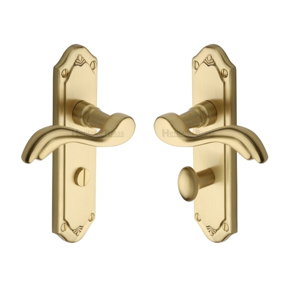 MM993-SB • Bathroom [57mm] • Satin Brass • Heritage Brass Lisboa Levers On Backplates