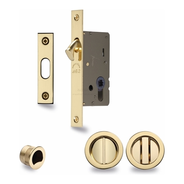 RD2308-40-PB  For 35 to 52mm Door  Polished Brass  Heritage Brass Sliding Bathroom Lock Set With Round Fittings