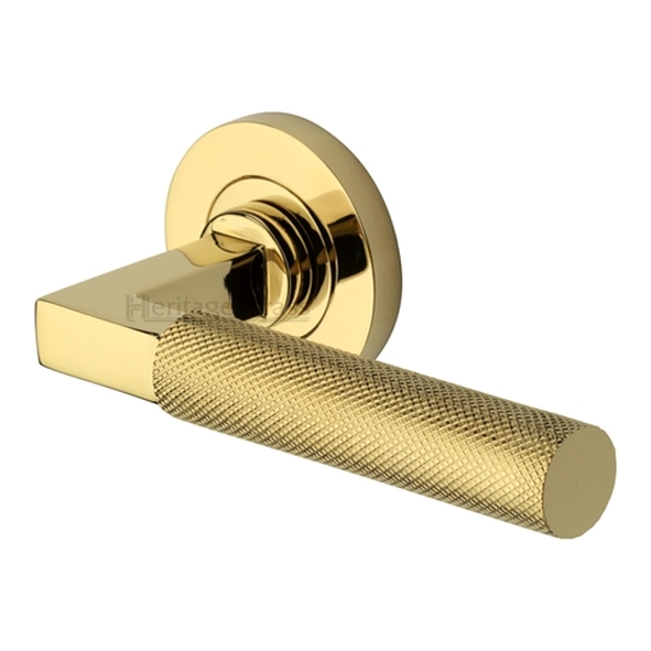RS2260-PB  Polished Brass  Heritage Brass Signac Knurled Levers On Slim Round Roses