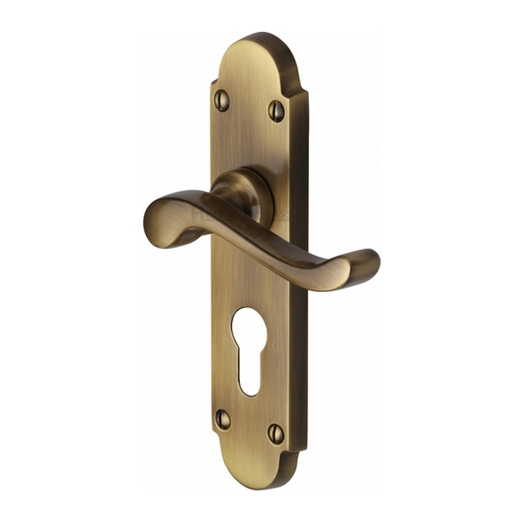 S607.48-AT  Euro Cylinder [47.5mm]  Antique Brass  Heritage Brass Savoy Levers On Backplates