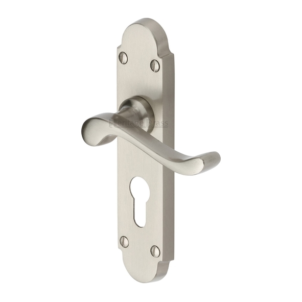 S607.48-SN  Euro Cylinder [47.5mm]  Satin Nickel  Heritage Brass Savoy Levers On Backplates