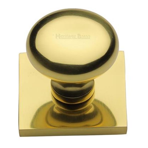 SQ113-PB • 32 x 38 x 33mm • Polished Brass • Victorian Round Cabinet Knob On Square Backplate