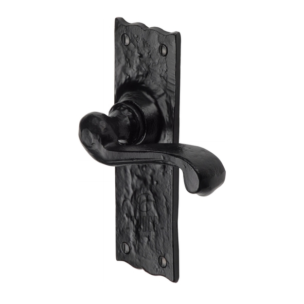 TC110 • Long Plate Latch • Antique Black Iron • Heritage Brass Shropshire Levers On Backplates