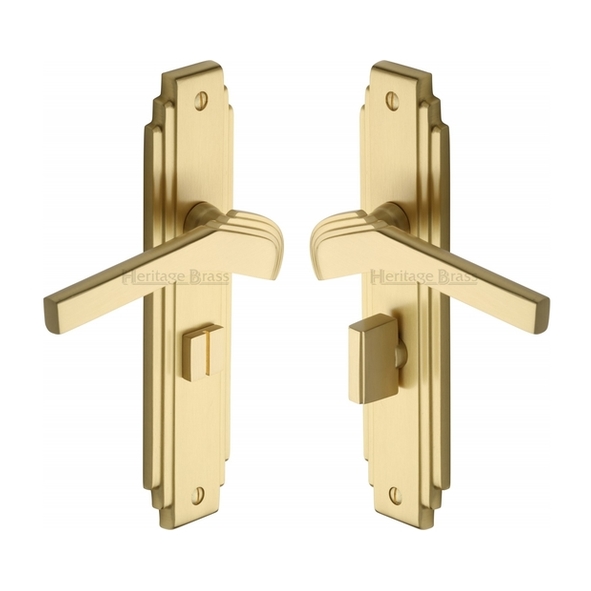 TIF5230-SB  Bathroom [57mm]  Satin Brass  Heritage Brass Tiffany Art Deco Levers On Backplates