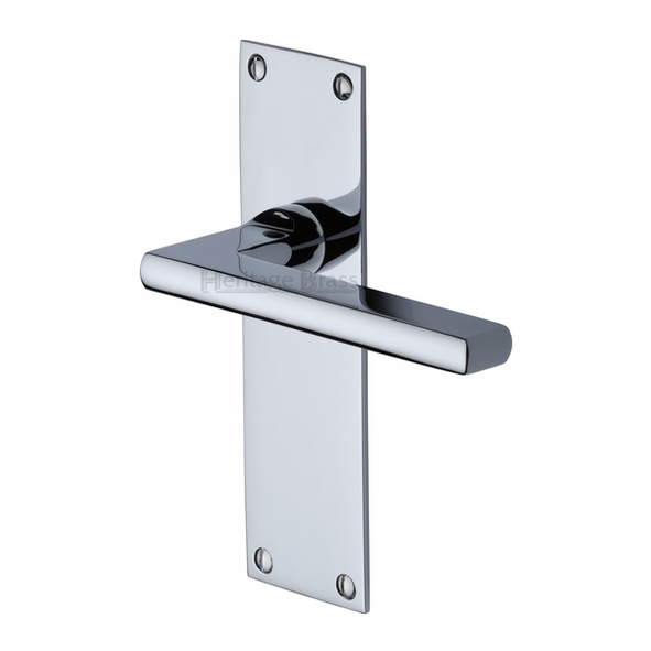 TRI1310-PC  Long Plate Latch  Polished Chrome  Heritage Brass Trident Levers On Backplates