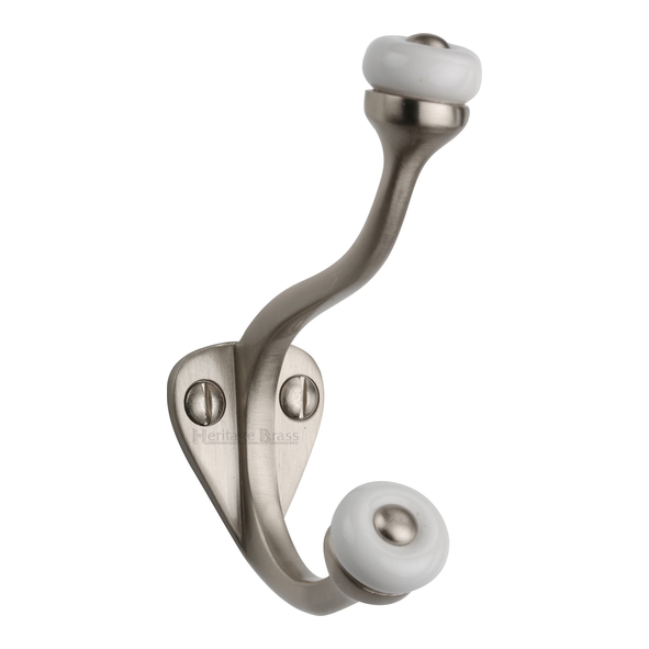 V1048-SN  Satin Nickel  Heritage Brass Traditional Hat & Coat Hook With Ceramic End