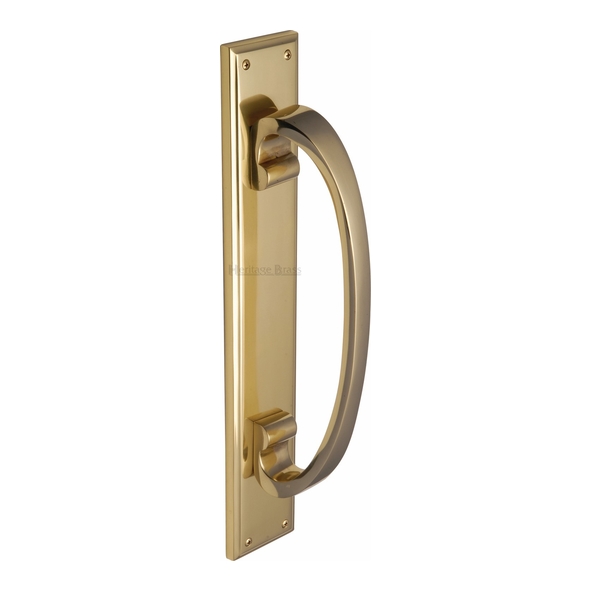 V1162-PB  460 x 76mm  Polished Brass  Heritage Brass Heavy Bow Pull Handle On Backplate