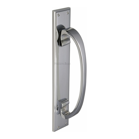 V1162-PC • 460 x 76mm • Polished Chrome • Heritage Brass Heavy Bow Pull Handle On Backplate