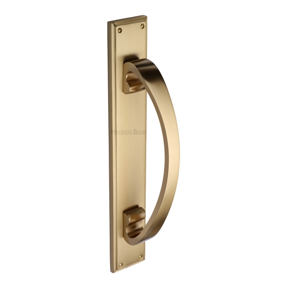 V1162-SB • 460 x 76mm • Satin Brass • Heritage Brass Heavy Bow Pull Handle On Backplate