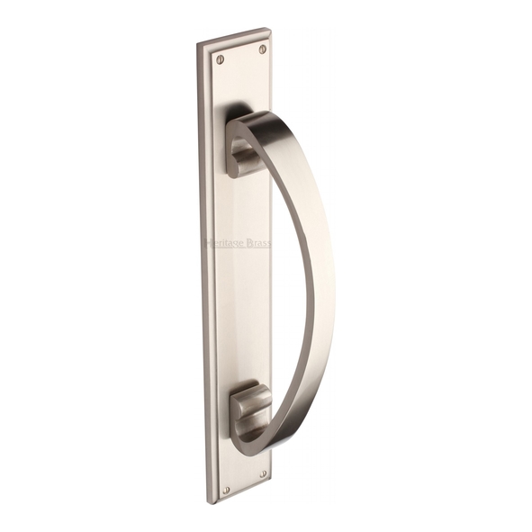 V1162-SN  460 x 76mm  Satin Nickel  Heritage Brass Heavy Bow Pull Handle On Backplate