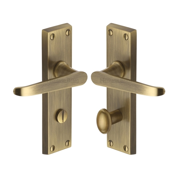 V3930-AT • Bathroom [57mm] • Antique Brass • Heritage Brass Victoria Levers On Backplates
