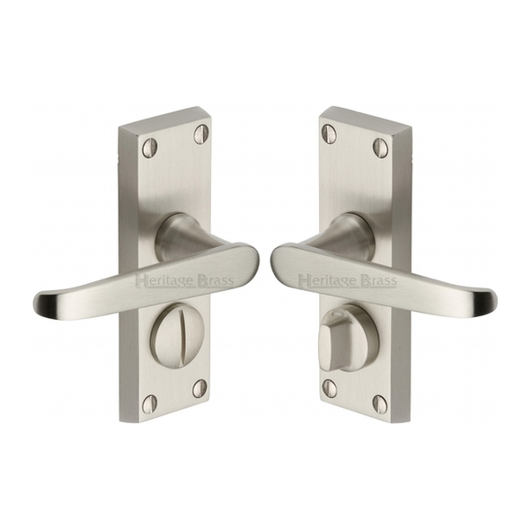 V3935-SN • Short Plate Privacy • Satin Nickel • Heritage Brass Victoria Levers On Backplates