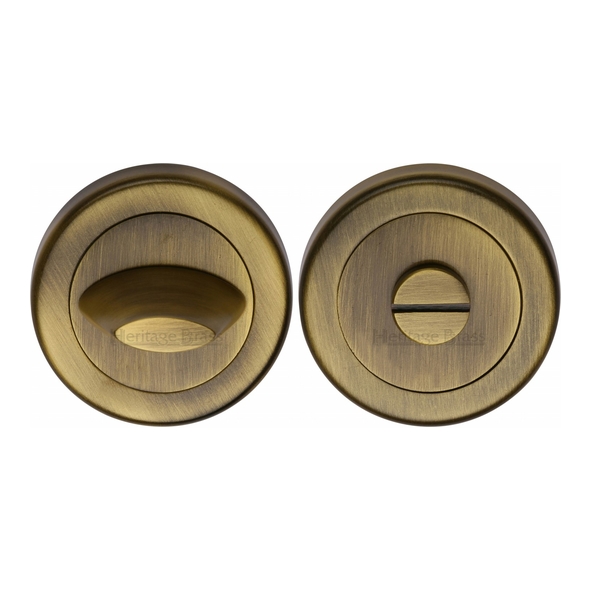 V4043-AT • Antique Brass • Heritage Brass Plain Round Contemporary Bathroom Turn With Release