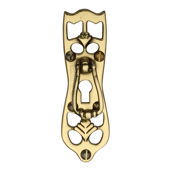V5023-PB  30 x 92mm  Polished Brass  Heritage Brass Traditional Cabinet Drop Handle On Keyhole Plate