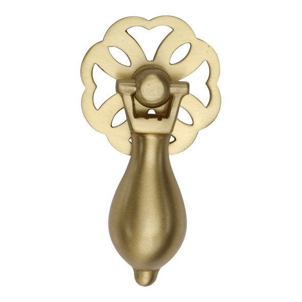 V5025-SB  34 x 66mm  Satin Brass  Heritage Brass Traditional Cabinet Drop Handle On Rose
