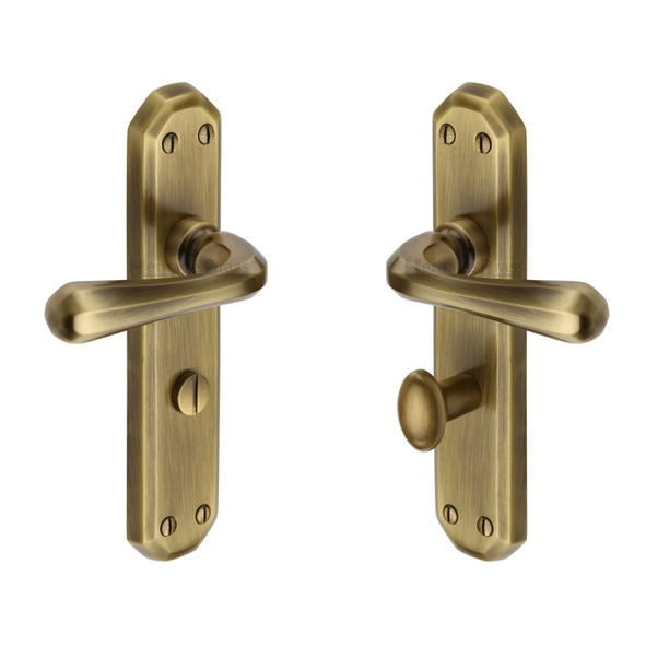 V7070-AT • Bathroom [57mm] • Antique Brass • Heritage Brass Charlbury Levers On Backplates
