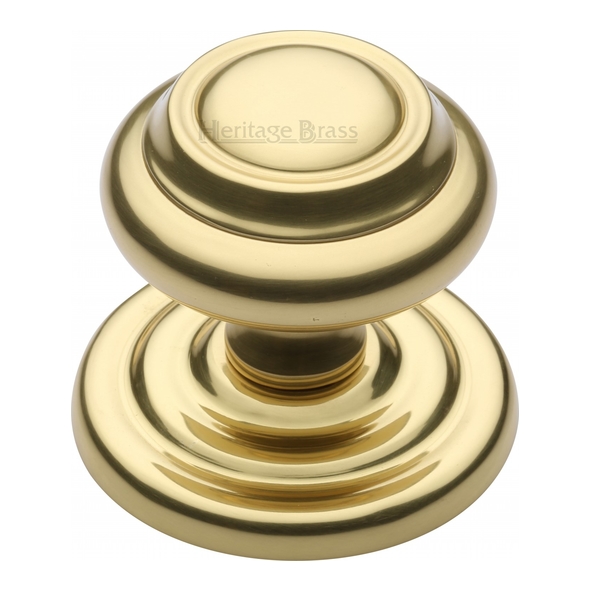 V905-PB  89mm Rose x 76mm Knob  Polished Brass  Heritage Brass Ringed Centre Door Knob