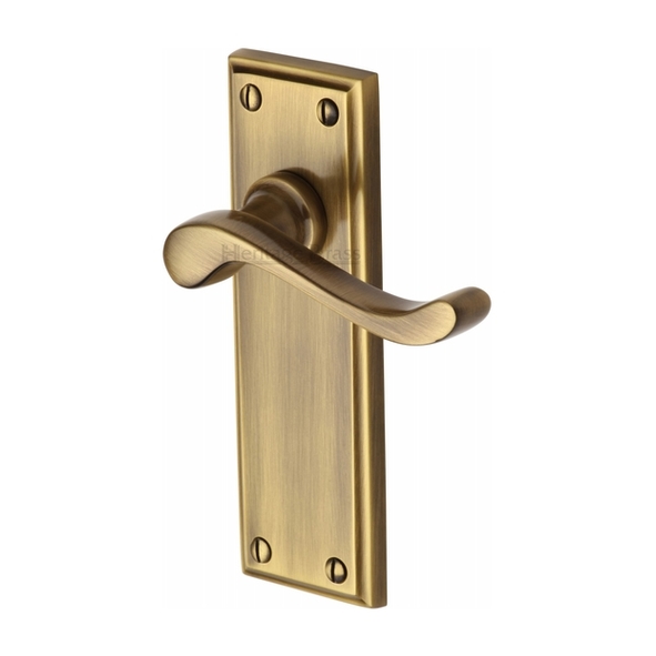 W3213-AT • Long Plate Latch • Antique Brass • Heritage Brass Edwardian Levers On Backplates