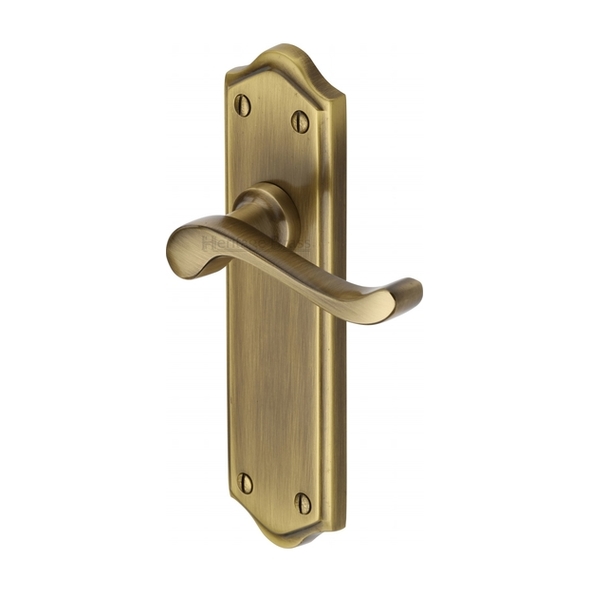 W4210-AT • Long Plate Latch • Antique Brass • Heritage Brass Buckingham Levers On Backplates