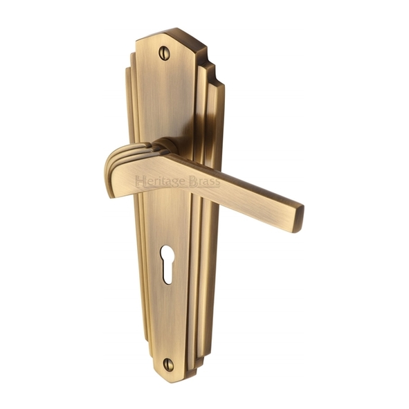 WAL6500-AT  Standard Lock [57mm]  Antique Brass  Heritage Brass Waldorf Art Deco Levers On Backplates