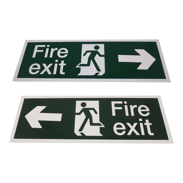 FS17  440 x 150mm  Double Sided Fire Exit Running Man Arrow Sign