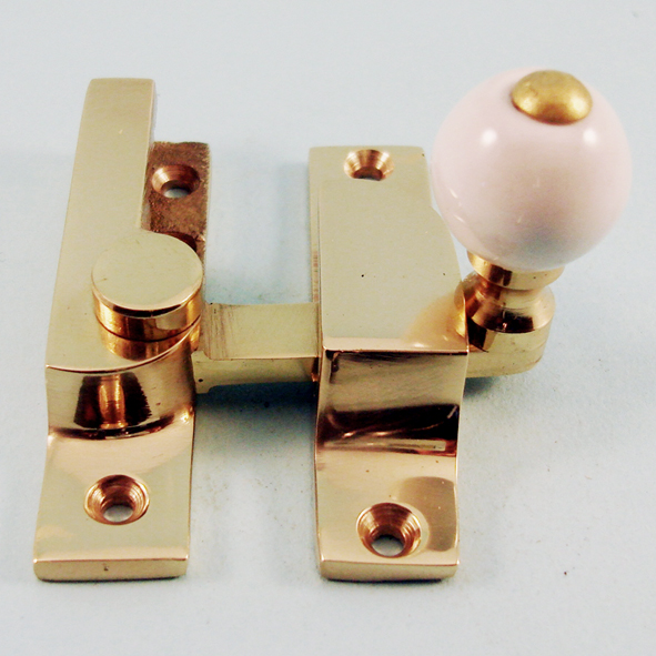 THD104N/PB  Non-Locking  Polished Brass  Narrow Straight Arm Ceramic Knob Sash Fastener