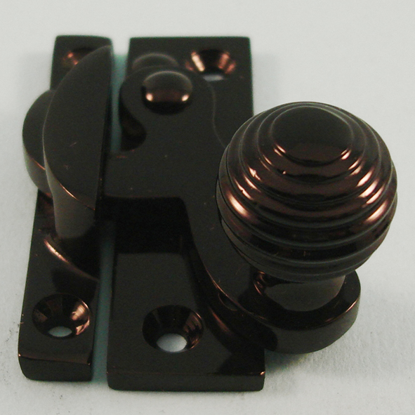 THD113/BLP  Non-Locking  Black Polished  Clo Reeded Knob Sash Fastener
