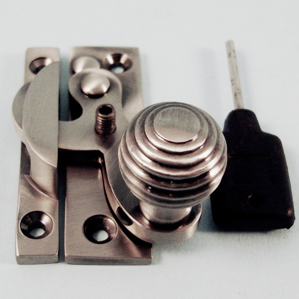 THD113L/AN  Locking  Antique Nickel  Locking Clo Reeded Knob Sash Fastener