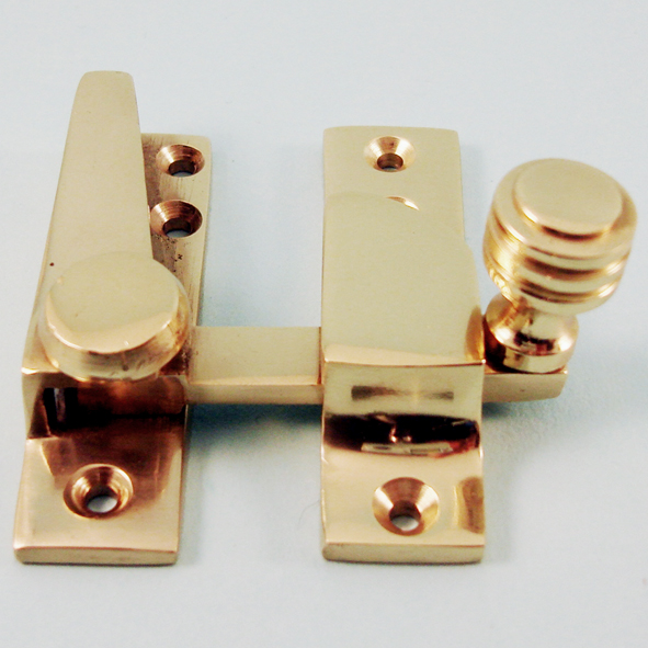 THD184/PB  Non-Locking  Polished Brass  Straight Arm Reeded Knob Sash Fastener