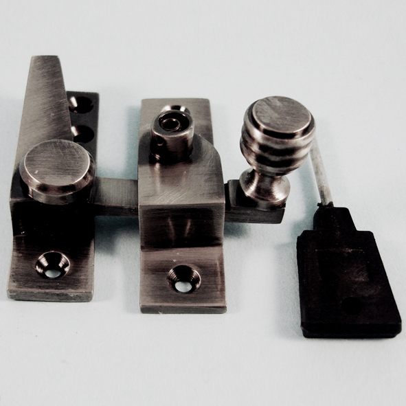 THD184L/AN  Locking  Antique Nickel  Locking Straight Arm Reeded Knob Sash Fastener