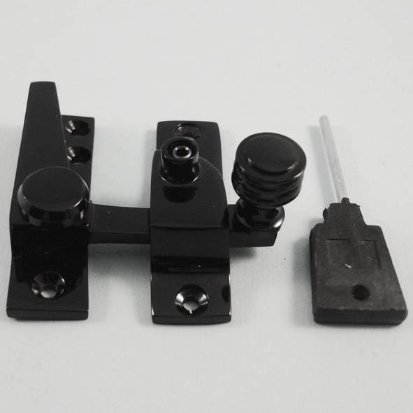 THD184L/BLP  Locking  Black Polished  Locking Straight Arm Reeded Knob Sash Fastener