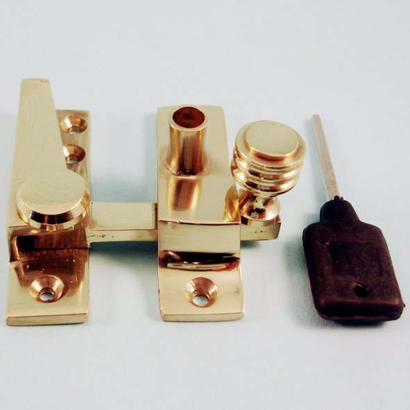 THD184L/PB  Locking  Polished Brass  Locking Straight Arm Reeded Knob Sash Fastener