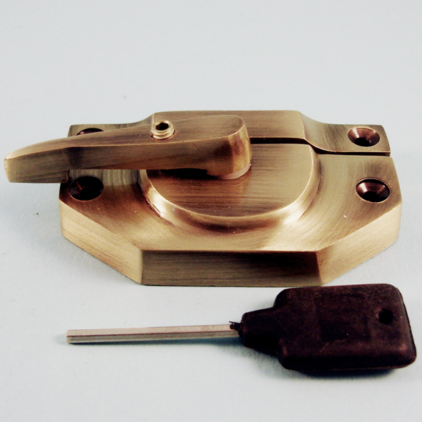 THD194L/AB  Locking  Antique Brass  Locking Modern Sash Fastener