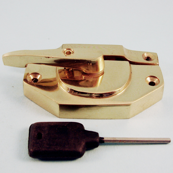 THD194L/PB  Locking  Polished Brass  Locking Modern Sash Fastener